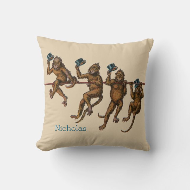 Four Monkeys Throw Pillow (Front)