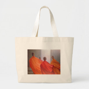 Four Monks on Temple Steps Large Tote Bag