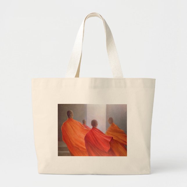 Four Monks on Temple Steps Large Tote Bag (Front)