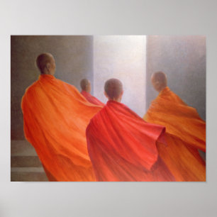 Four Monks on Temple Steps Poster