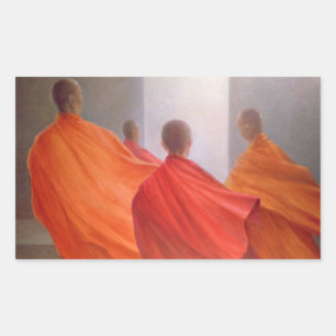 Four Monks on Temple Steps Rectangular Sticker