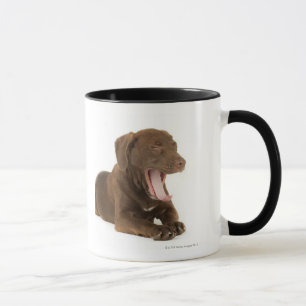 Four-Month-Old Chocolate Lab Puppy Yawning Mug