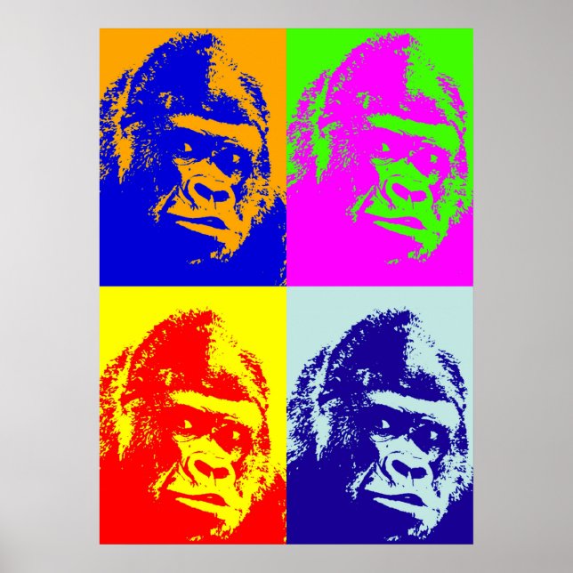 Four Multicolor Gorilla Pop Art Poster (Front)