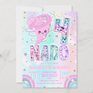 Four Nado Rainbow Glitter 4th Birthday Party  Invitation