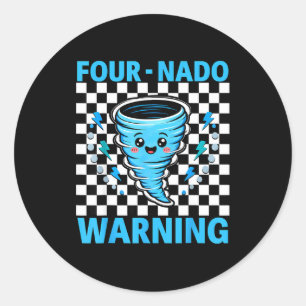 Four nado warning 4th birthday 4 years old kids classic round sticker