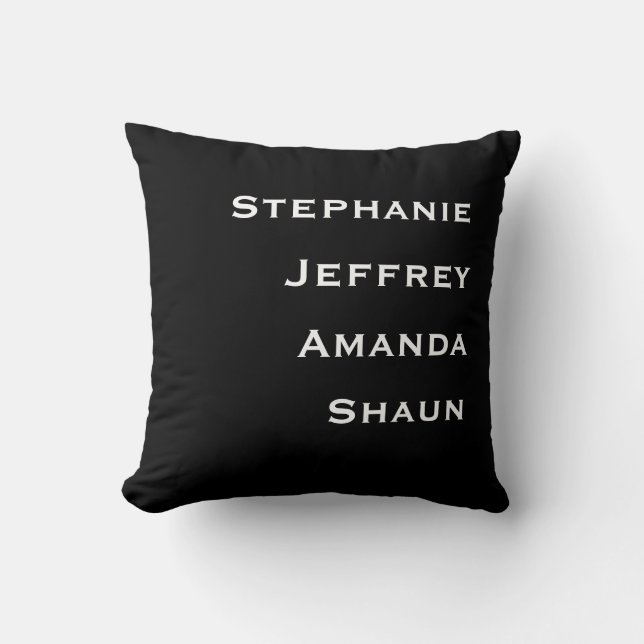 Four Names Black and White Square  Cushion (Front)