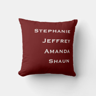 Four Names Burgundy and White Square Throw Cushion