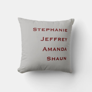 Four Names Grey and Burgundy Square  Cushion