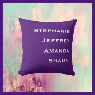Four Names Purple and White Square  Cushion