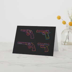 Four Neon Handgun signs   Thank You Card