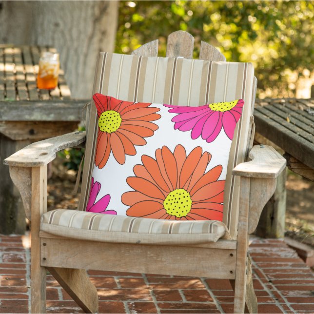 Four Orange and Pink Daisies  Cushion (Chair)