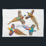 Four Ornamental Pheasants Kitchen Towel<br><div class="desc">Original fine art design of colourful pheasants including reeves, ringneck, golden and lady amherst by artist Carolyn McFann of Two Purring Cats Studio printed on a quality kitchen towel for wild bird fans. See a few of our products below (click to go to that product) and visit our very artistic...</div>