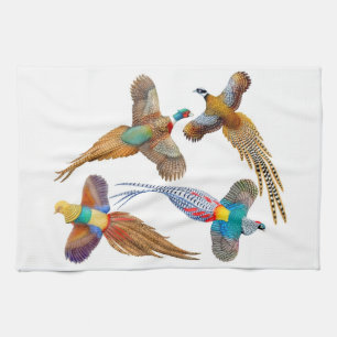 Four Ornamental Pheasants Kitchen Towel