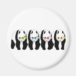 Four Pandas wearing glasses Magnet