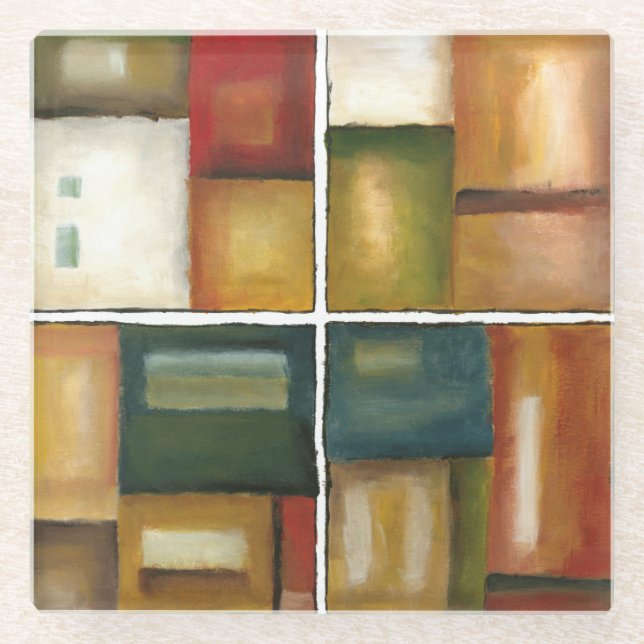 Four Panelled Painting by Jennifer Goldberger Glass Coaster (Front)