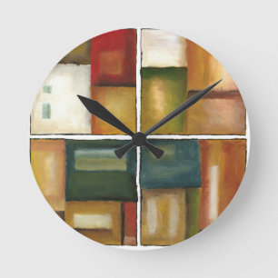 Four Panelled Painting by Jennifer Goldberger Round Clock