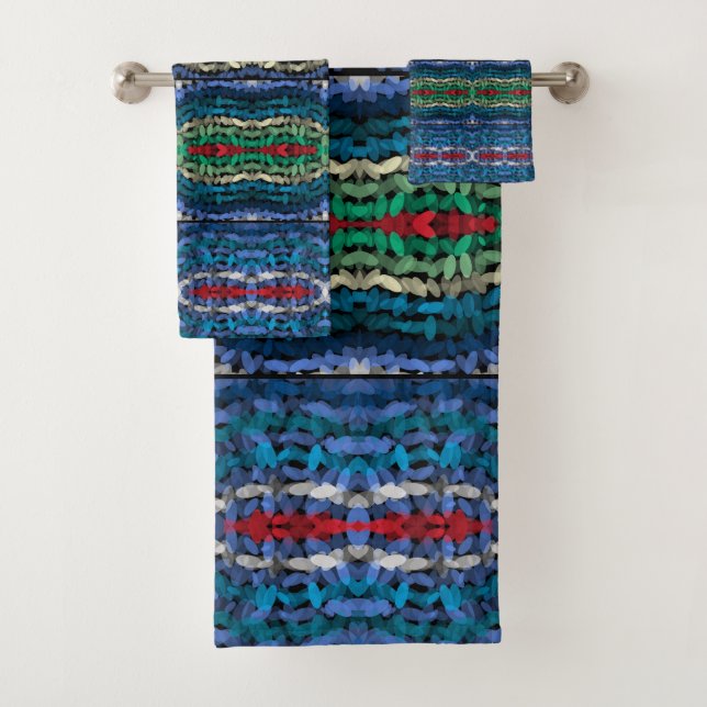 Four Part Harmony Translucent Alternating Shapes  Bath Towel Set (Insitu)