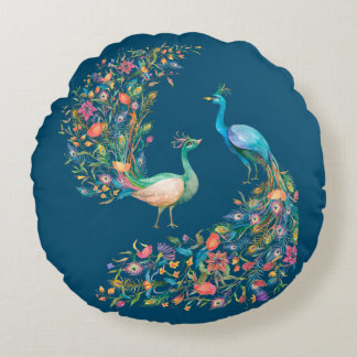 Four Peacocks Round Cushion