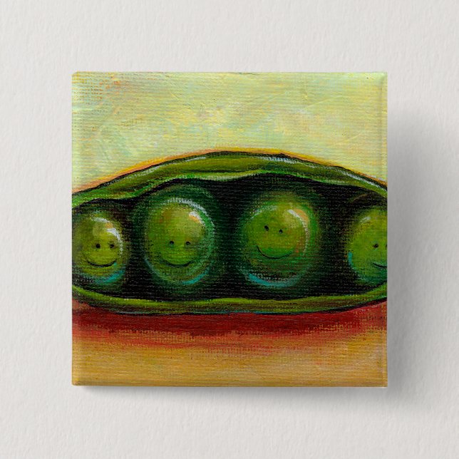 Four peas in a pod fun unique original art 15 cm square badge (Front)