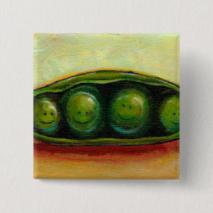Four peas in a pod fun unique original art 15 cm square badge