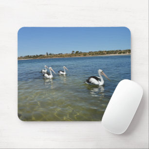 Four Pelican Swimming On The Sea, Mouse Pad