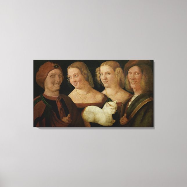 Four People Laughing at the Sight of a Cat Canvas Print (Front)