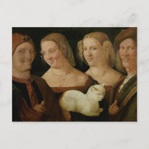 Four People Laughing at the Sight of a Cat Postcard
