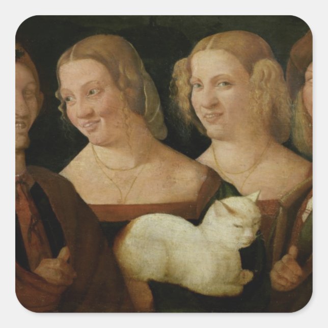Four People Laughing at the Sight of a Cat Square Sticker (Front)