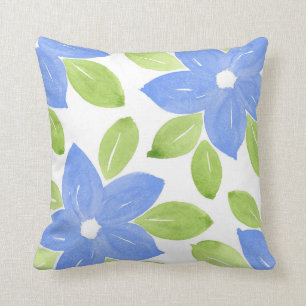 Four Periwinkle Blue Watercolor Flowers Cushion