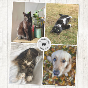 Four Pet Photo Personalised Monogram Keepsake Fleece Blanket