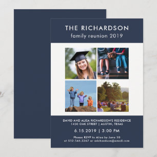 Four Photo Blue and White Family Reunion Invitation