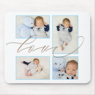 Four Photo Collage baby Family Love Script Mouse Mat
