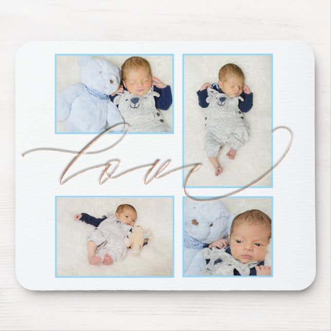 Four Photo Collage baby Family Love Script Mouse Mat (Front)