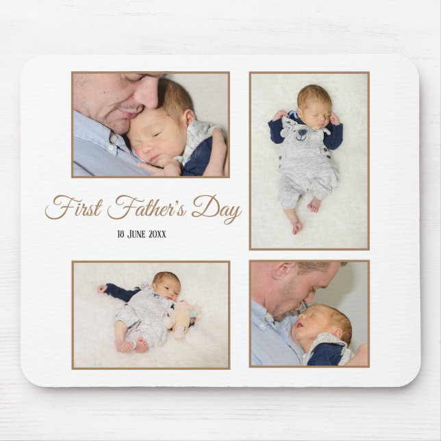Four Photo Collage First Fathers Day Script Mouse Mat (Front)