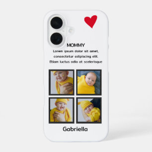 Four Photo Collage Heart Personalised Custom Text iPhone 16 Case