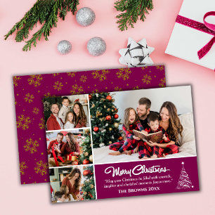 Four photo collage modern cute deep wine christmas holiday card