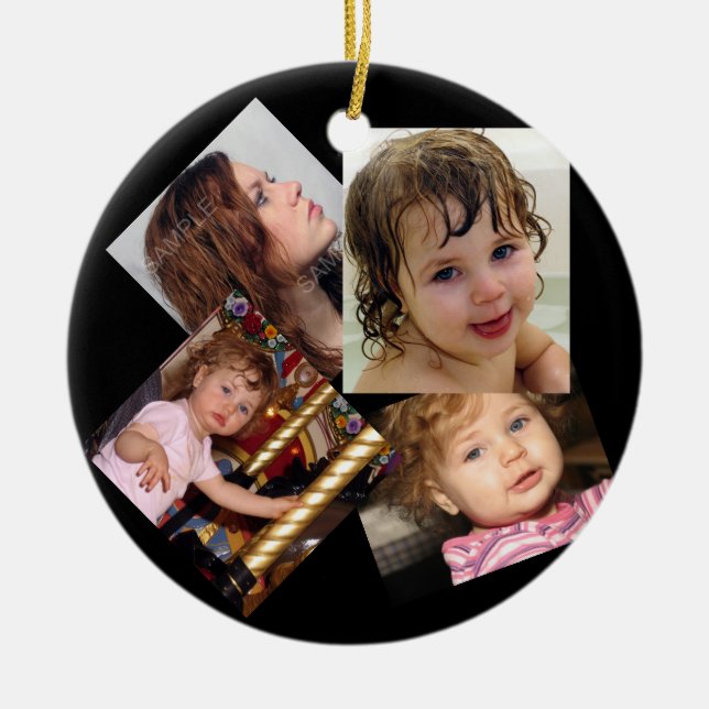 Four Photo Collage Template Ceramic Tree Decoration (Front)