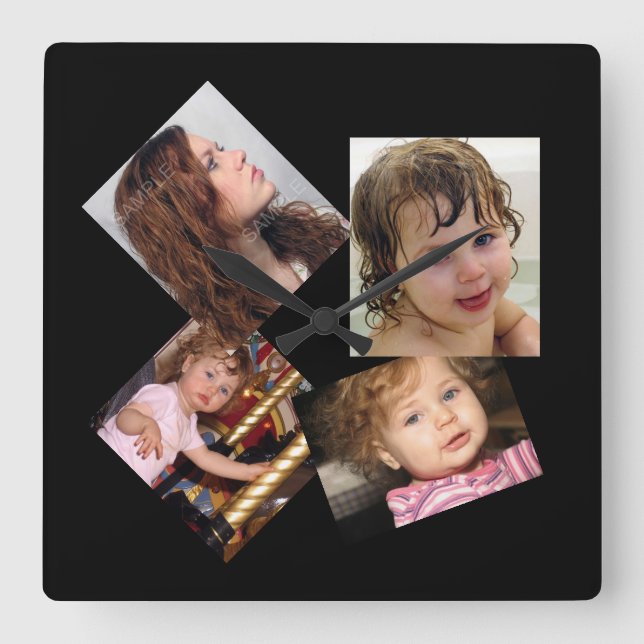 Four Photo Collage Template Square Wall Clock (Front)