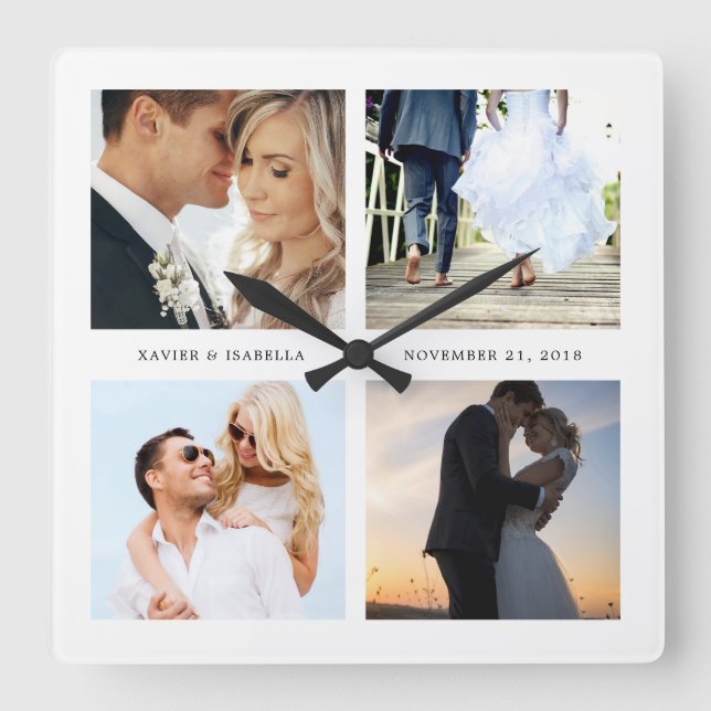 Four Photo Collage With Custom Text Square Wall Clock (Front)