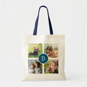 Four Photo Collage with Initial, Custom Tote Bag