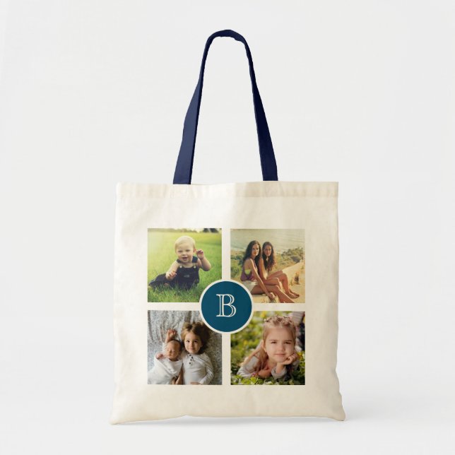 Four Photo Collage with Initial, Custom Tote Bag (Front)