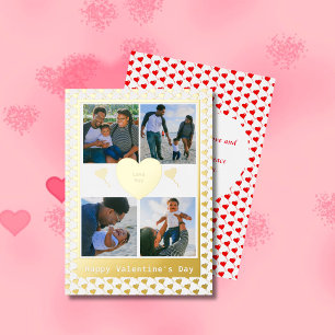Four Photo Family Gold Red Hearts Poem Valentines Foil Holiday Card