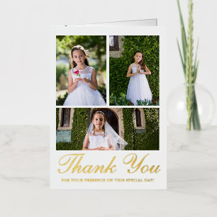 Four Photo Greenery First Communion Foil Greeting Card