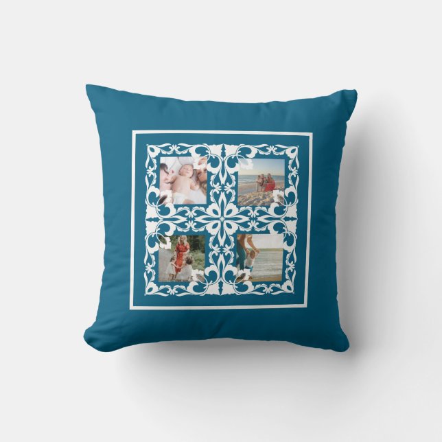Four Photo Grid Flourish Frame Cushion (Front)