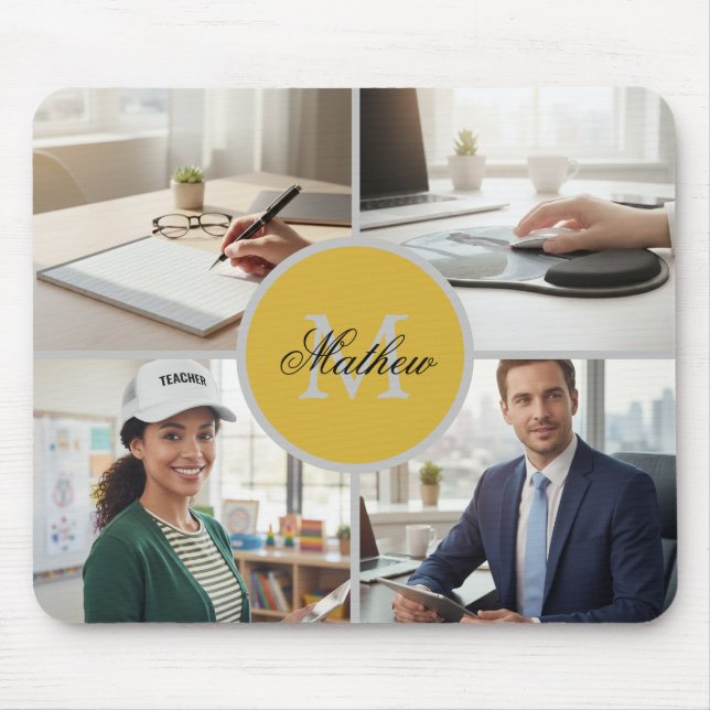 Four Photo Personalized Monogram Name Custom Mouse Mat (Front)