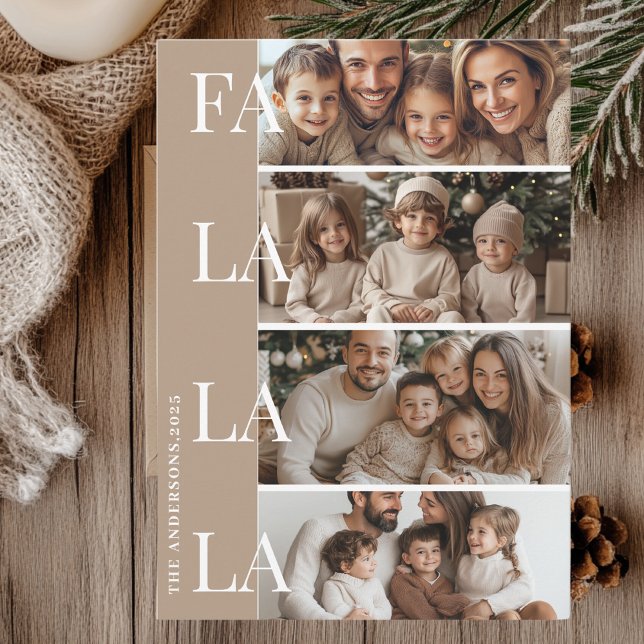 Four Photos Beige Fa La La La Christmas  Invitation (Creator Uploaded)