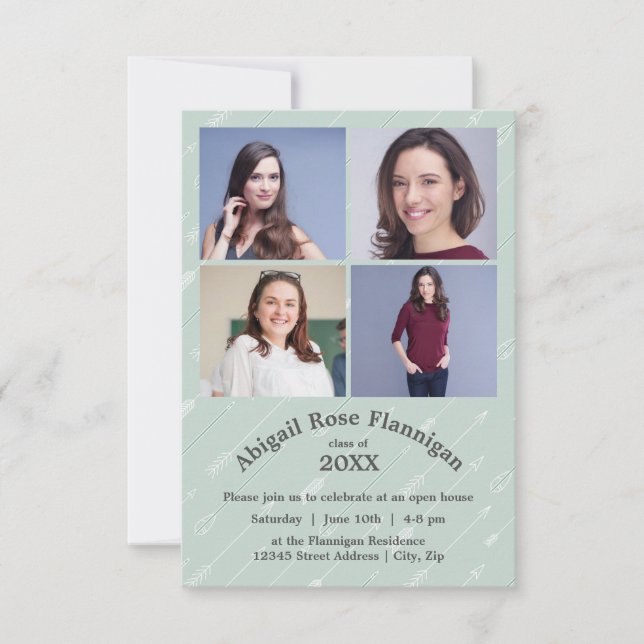 Four Photos Collage Arrows-3x5 Grad Announcement (Front)