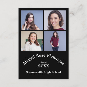 Four Photos Collage Black- 3x5 Graduation Invitation