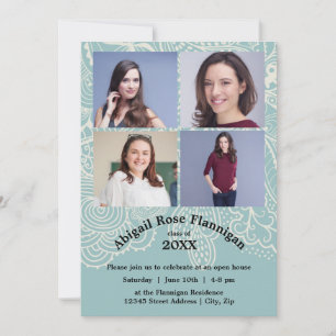Four Photos Collage Blue Lace - Grad Announcement