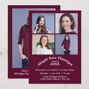 Four Photos Collage Burgundy-Grad Announcement